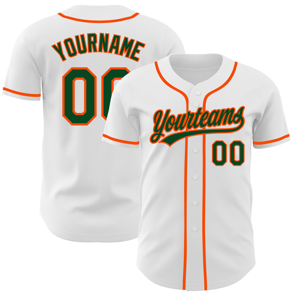 Custom White Green-Orange Authentic Baseball Jersey