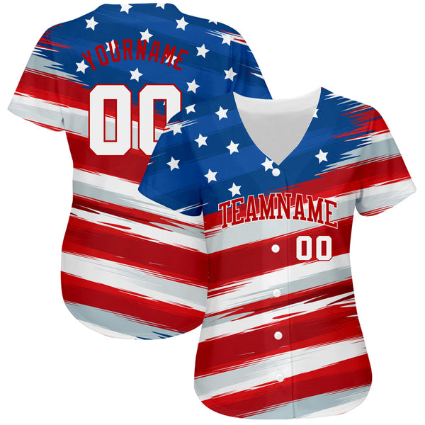 Custom Royal White-Red 3D American Flag Authentic Baseball Jersey