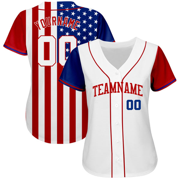 Custom White White-Red 3D American Flag Authentic Baseball Jersey