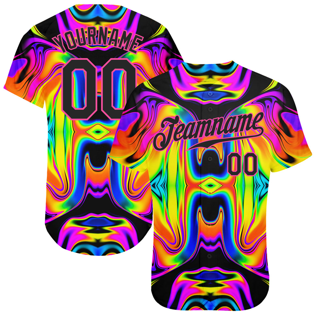 Custom 3D Pattern Design Abstract Iridescent Psychedelic Swirl Fluid Art Authentic Baseball Jersey