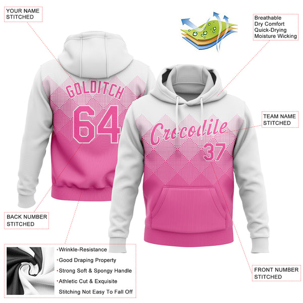 Custom Stitched White Pink 3D Pattern Design Sports Pullover Sweatshirt Hoodie