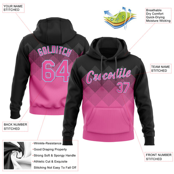 Custom Stitched Pink Pink Black-Light Blue 3D Pattern Design Sports Pullover Sweatshirt Hoodie