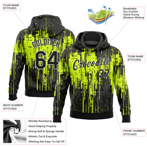 Custom Stitched Neon Green Black-White 3D Pattern Design Sports Pullover Sweatshirt Hoodie