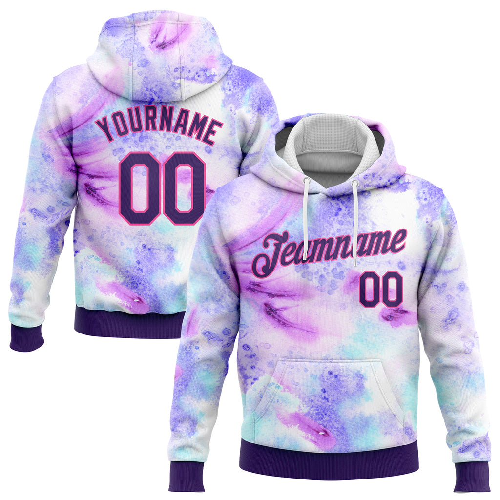 Custom Stitched Tie Dye Purple-Pink 3D Pattern Design Sports Pullover Sweatshirt Hoodie