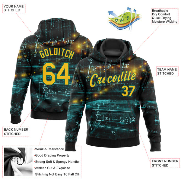 Custom Stitched Black Gold-Kelly Green 3D Pattern Design Math Sports Pullover Sweatshirt Hoodie