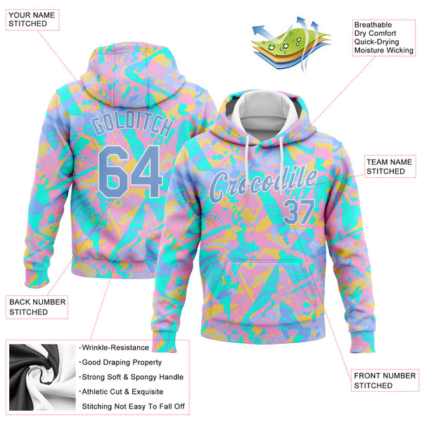 Custom Stitched Pink Light Blue-White 3D Pattern Design Gradient Abstract Sports Pullover Sweatshirt Hoodie