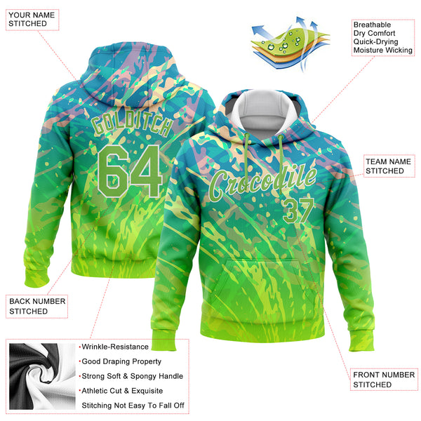 Custom Stitched Neon Green Neon Green-White 3D Pattern Design Gradient Abstract Curve Line Sports Pullover Sweatshirt Hoodie