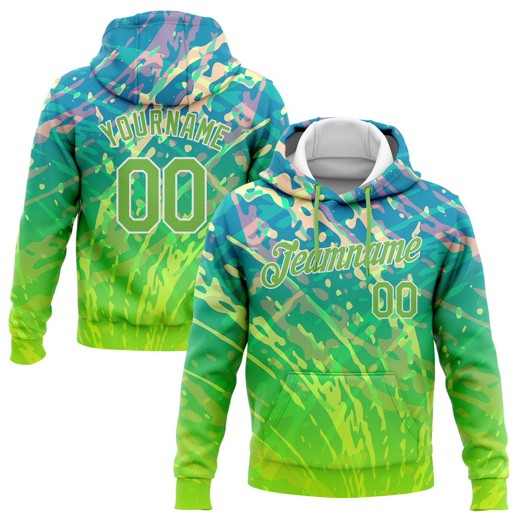 Custom Stitched Neon Green Neon Green-White 3D Pattern Design Gradient Abstract Curve Line Sports Pullover Sweatshirt Hoodie