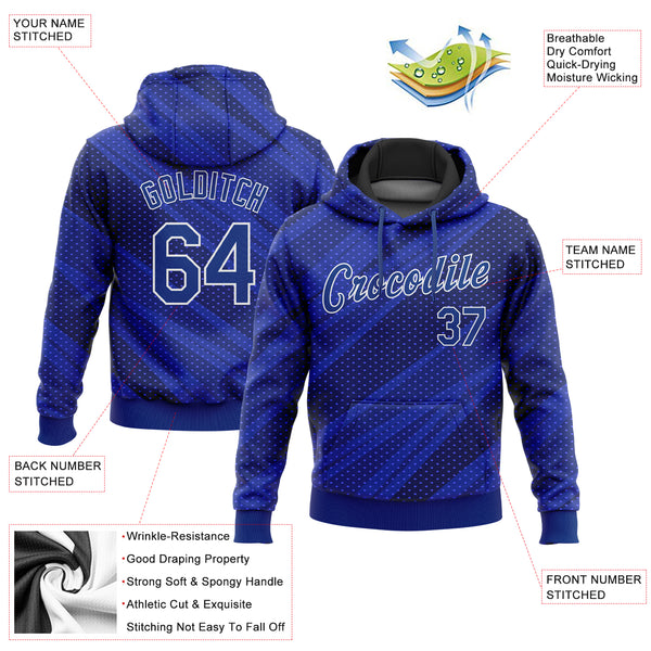 Custom Stitched Royal Roayl Navy-White 3D Pattern Design Sports Pullover Sweatshirt Hoodie