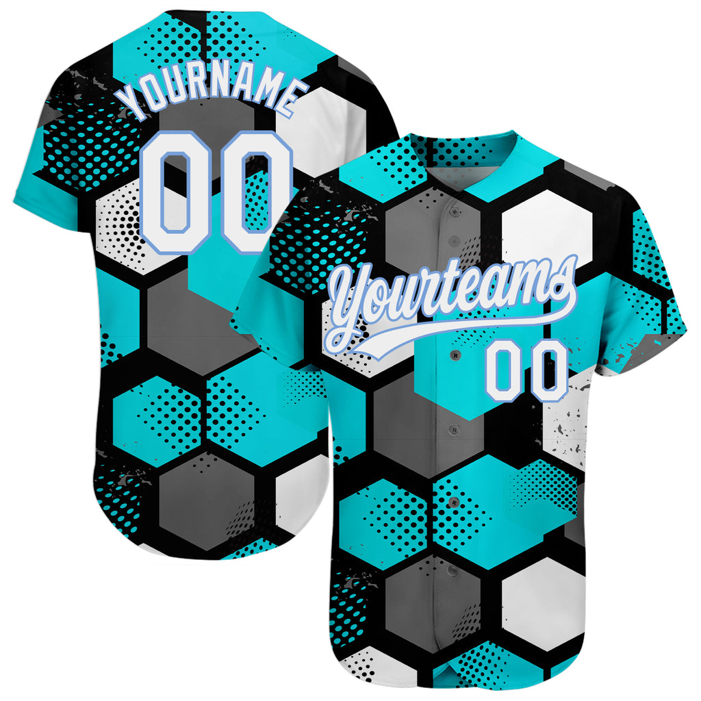 Custom Teal White-Light Blue 3D Pattern Design Authentic Baseball Jersey