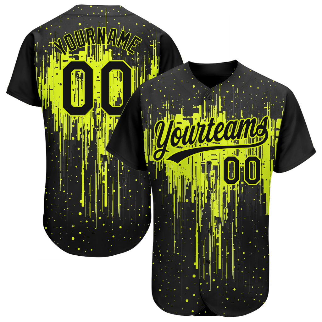 Custom Neon Green Black 3D Pattern Design Authentic Baseball Jersey