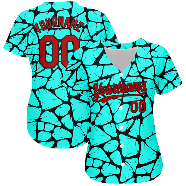 Custom Teal Red-Black 3D Pattern Design Authentic Baseball Jersey