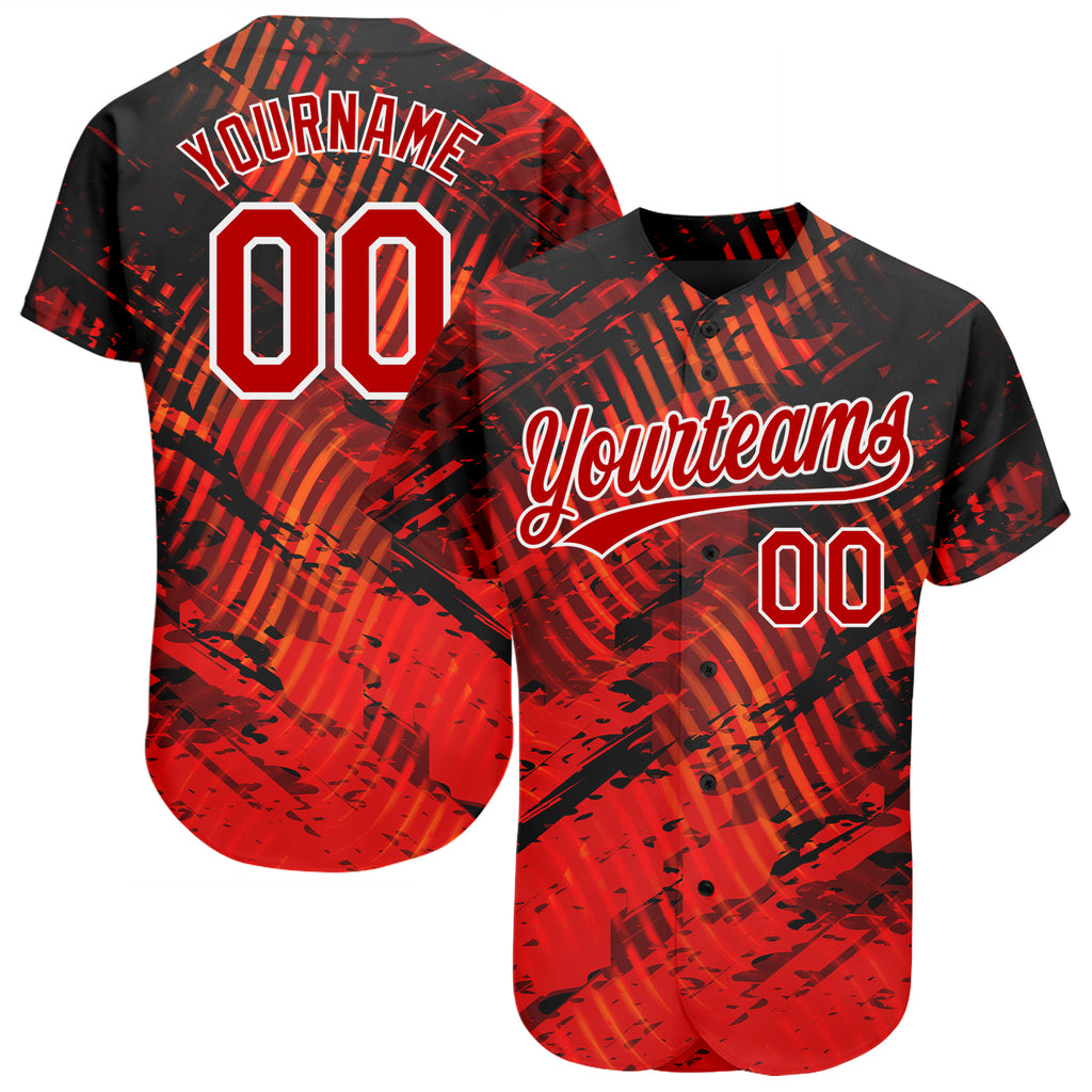 Custom Black Red-White 3D Pattern Design Authentic Baseball Jersey