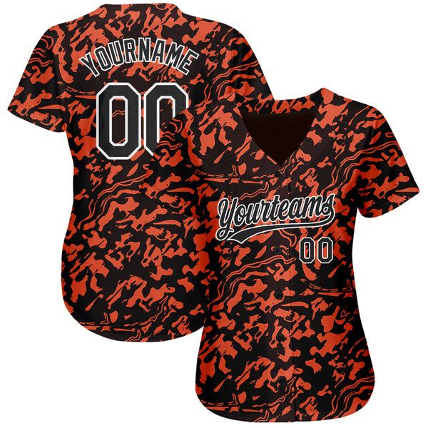Custom Orange Black-White 3D Pattern Design Authentic Baseball Jersey