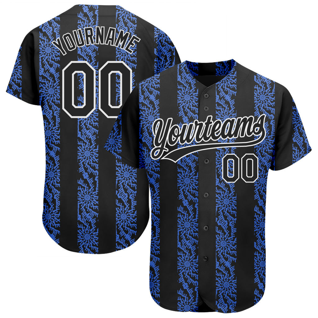 Custom Royal Black-White 3D Pattern Design Authentic Baseball Jersey