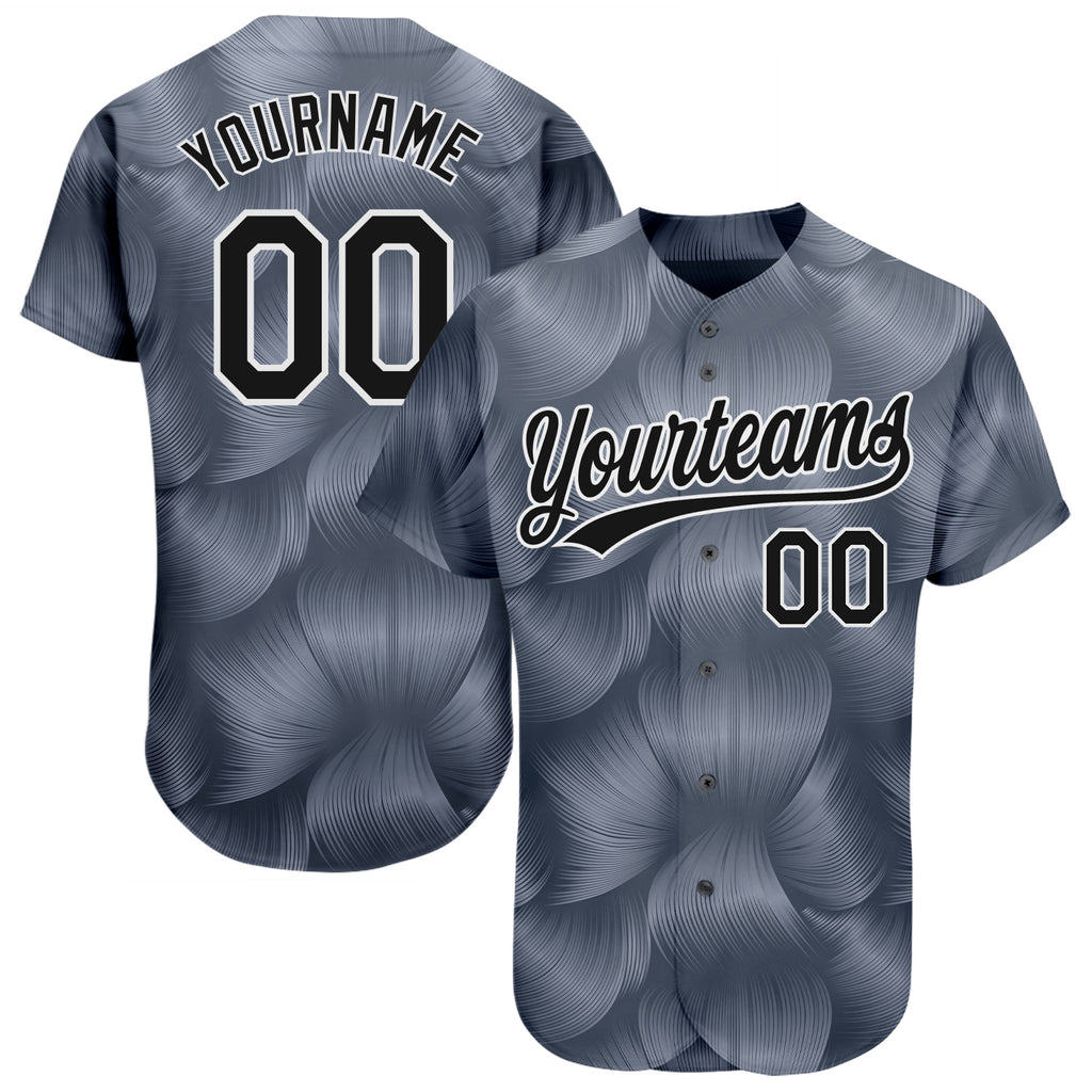 Custom Steel Gray Black-White 3D Pattern Design Authentic Baseball Jersey