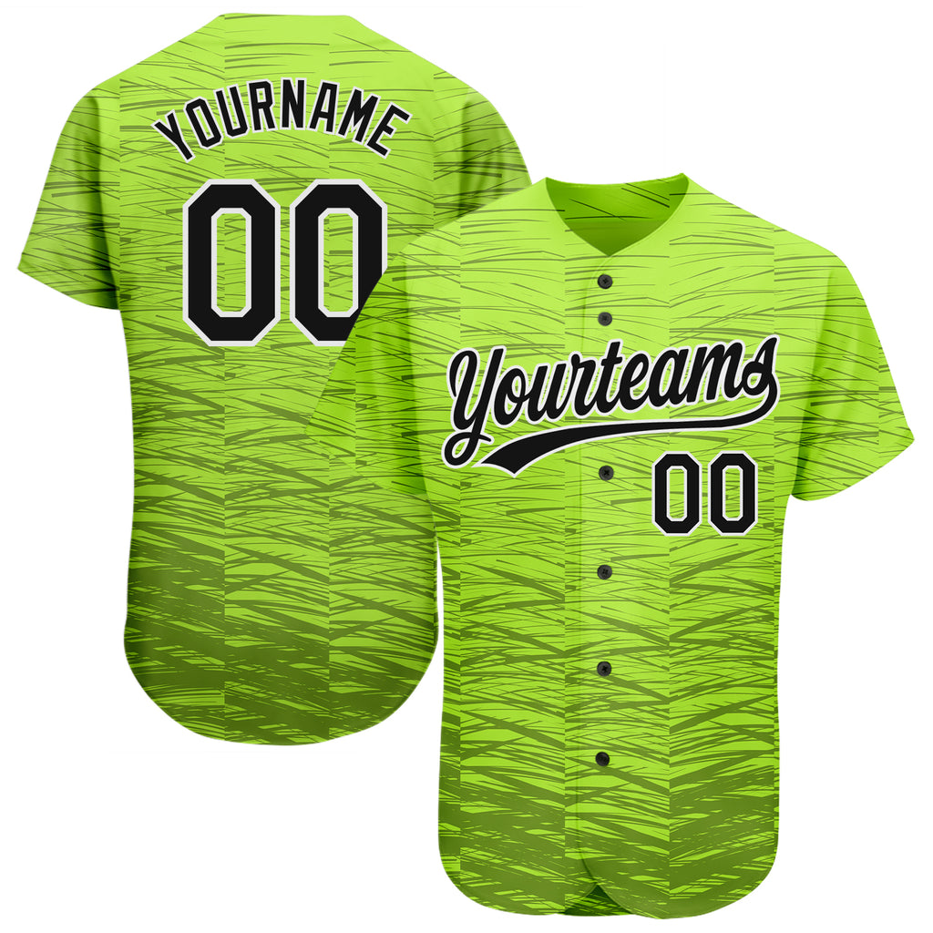 Custom Neon Green Black-White 3D Pattern Design Authentic Baseball Jersey