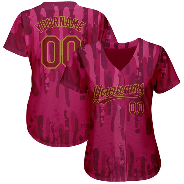 Custom Crimson Crimson-Old Gold 3D Pattern Design Authentic Baseball Jersey