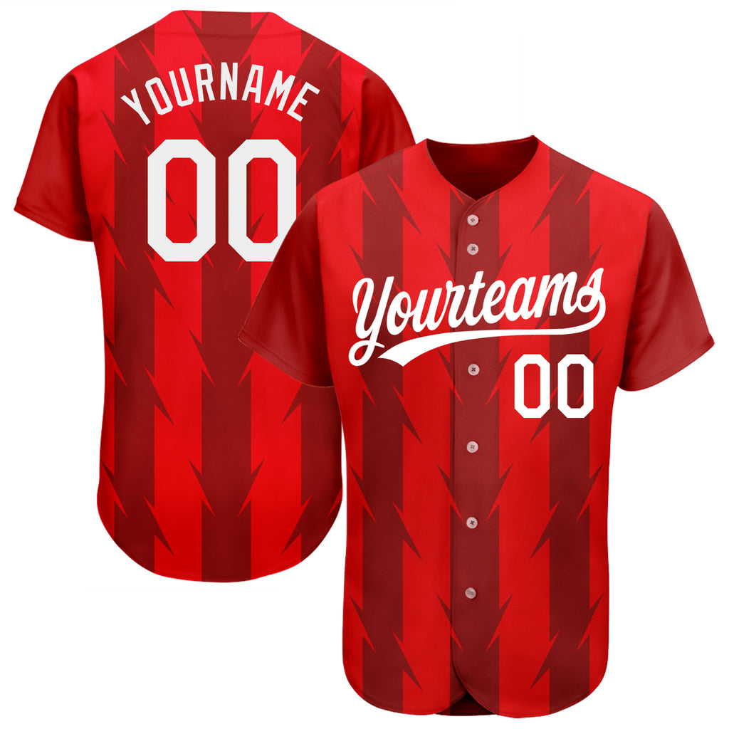 Custom Red White 3D Pattern Design Authentic Baseball Jersey