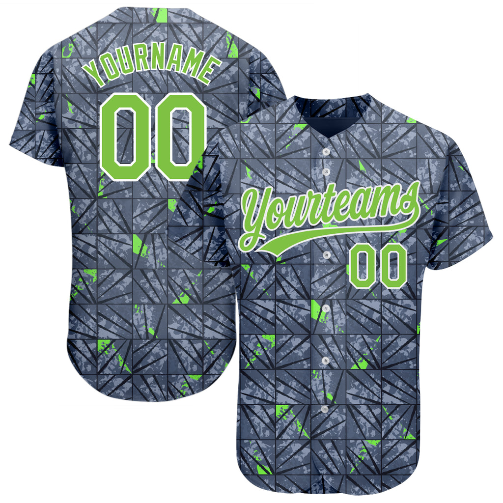 Custom Gray Neon Green-Black 3D Pattern Design Authentic Baseball Jersey