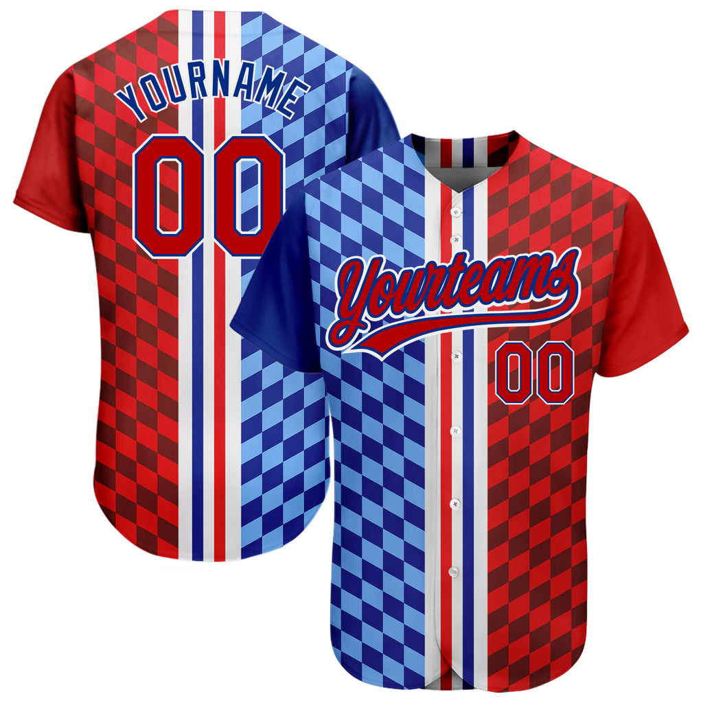 Custom Figure Red-Royal 3D Pattern Design Authentic Baseball Jersey