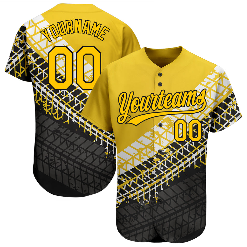 Custom Gold Gold-Black 3D Pattern Design Authentic Baseball Jersey