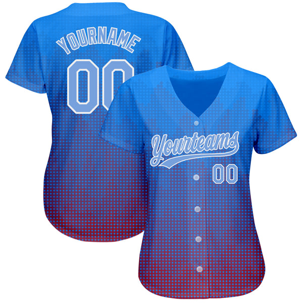 Custom Royal Light Blue-Red 3D Pattern Design Authentic Baseball Jersey