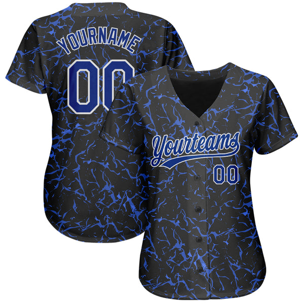 Custom Black Royal-White 3D Pattern Design Authentic Baseball Jersey