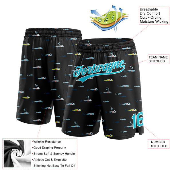 Custom Black Lakes Blue-White 3D Pattern Fish Authentic Basketball Shorts