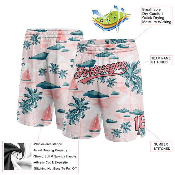 Custom Light Pink Medium Pink-Black 3D Pattern Hawaii Palm Trees And Island Authentic Basketball Shorts