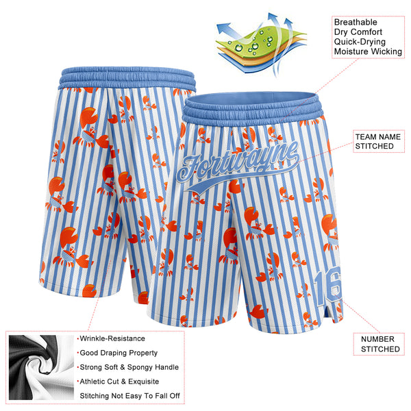 Custom Light Blue White 3D Pattern Crab Argentina Authentic Basketball Shorts