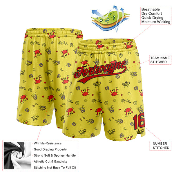 Custom Yellow Red-Black 3D Pattern Crabs And Shells Authentic Basketball Shorts