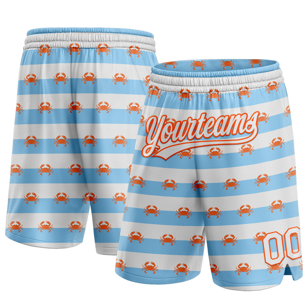 Custom Light Blue White-Orange 3D Pattern Crabs Authentic Basketball Shorts