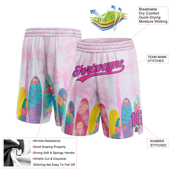 Custom Pink Purple 3D Pattern Hawaii Palm Trees Authentic Basketball Shorts