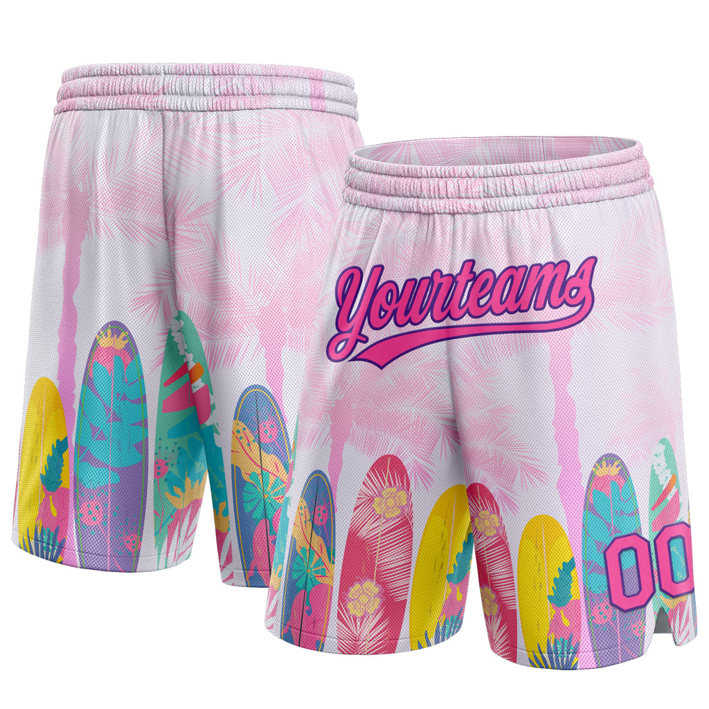 Custom Pink Purple 3D Pattern Hawaii Palm Trees Authentic Basketball Shorts