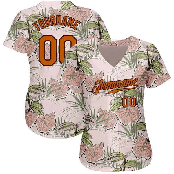 Custom Light Pink Texas Orange-Brown 3D Pattern Design Tropical Hawaii Plants Authentic Baseball Jersey