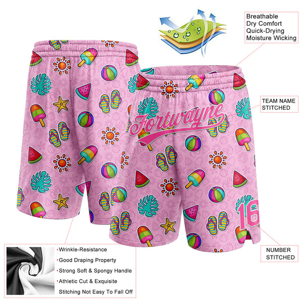 Custom Pink White 3D Pattern Summer Ice Cream And Watermelon Authentic Basketball Shorts