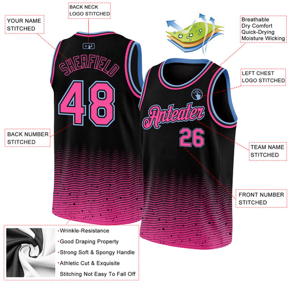 Custom Black Pink-Light Blue Fade Fashion Authentic City Edition Basketball Jersey