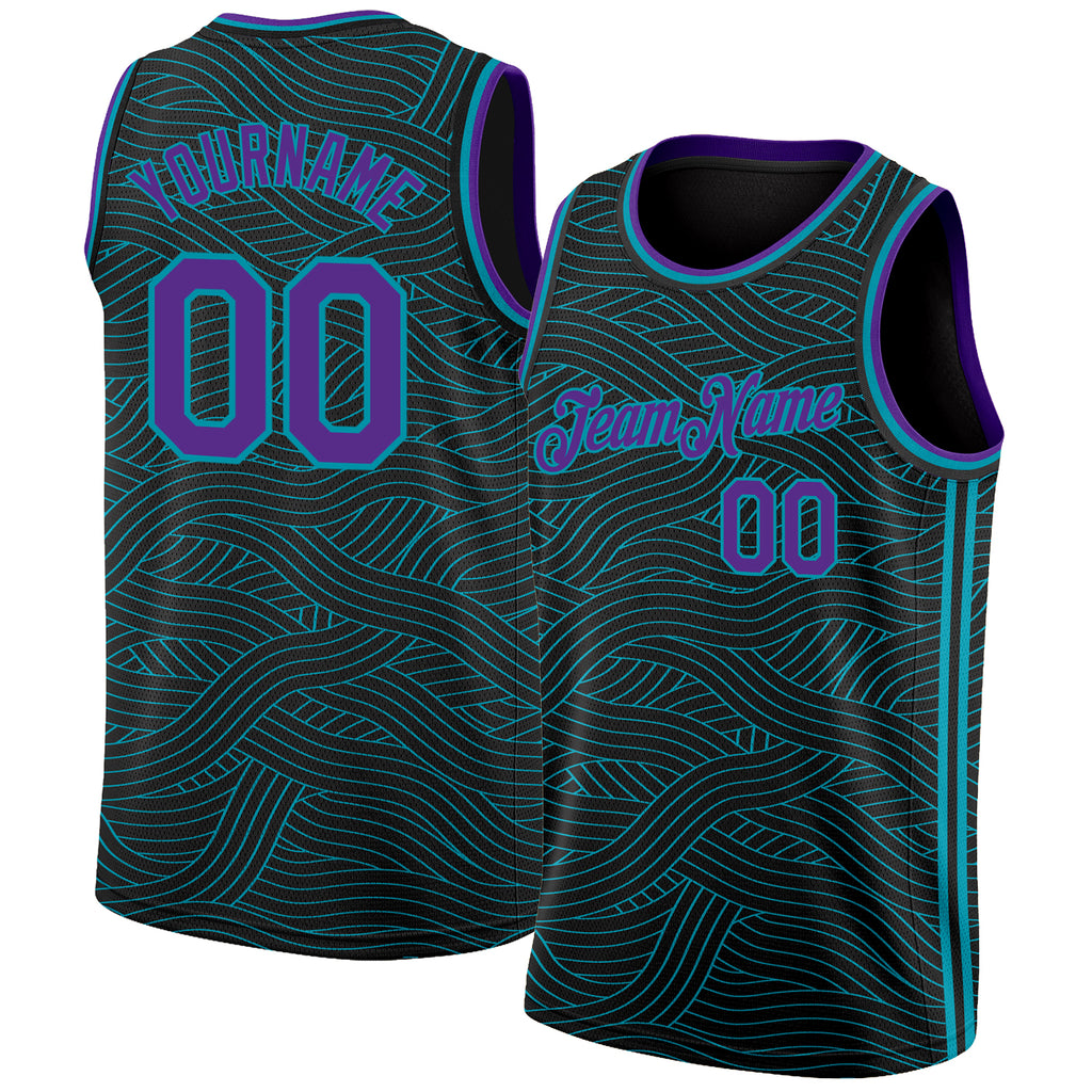 Custom Black Purple-Teal Authentic City Edition Basketball Jersey