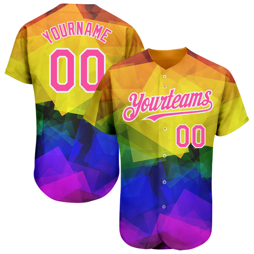 Custom Rainbow For Pride Month Love Is Love LGBT 3D Authentic Baseball Jersey