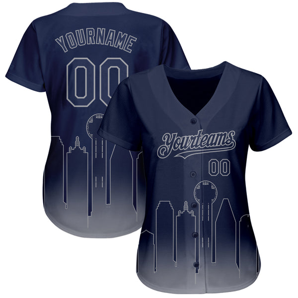 Custom Navy Gray 3D Dallas City Edition Fade Fashion Authentic Baseball Jersey