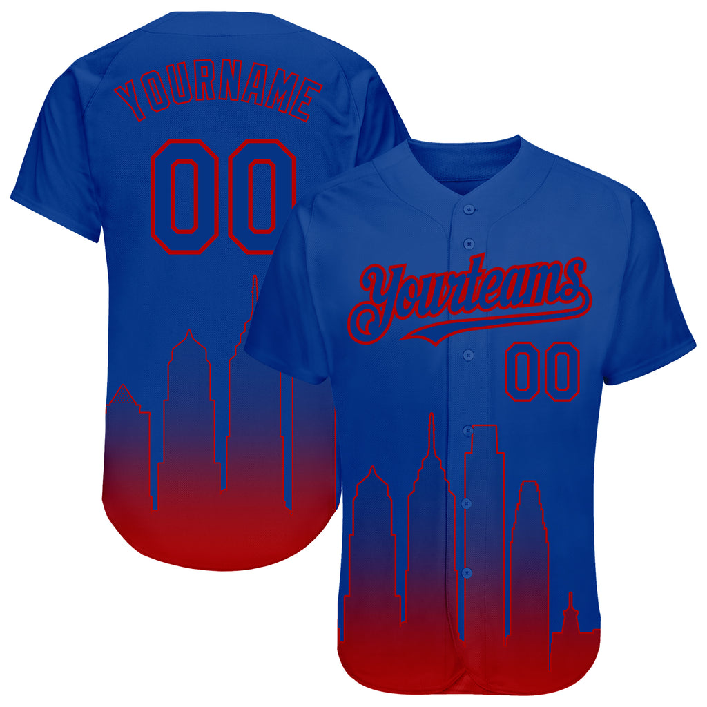 Custom Royal Red 3D Philadelphia City Edition Fade Fashion Authentic Baseball Jersey