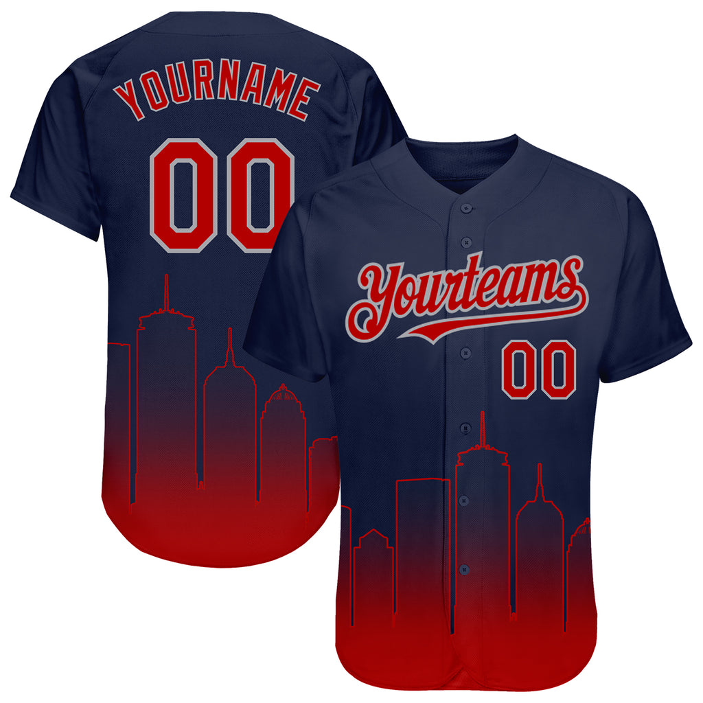 Custom Navy Red-Gray 3D Boston City Edition Fade Fashion Authentic Baseball Jersey