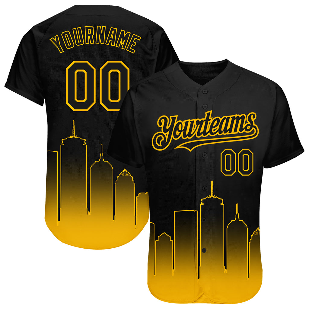 Custom Black Gold 3D Boston City Edition Fade Fashion Authentic Baseball Jersey