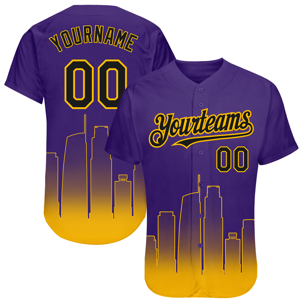 Custom Purple Black-Gold 3D Los Angeles City Edition Fade Fashion Authentic Baseball Jersey