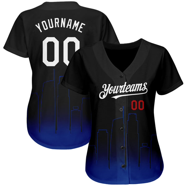 Custom Black White Royal-Red 3D Los Angeles City Edition Fade Fashion Authentic Baseball Jersey