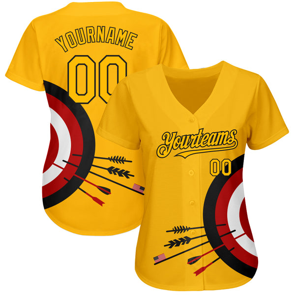 Custom Gold Black-Red 3D Pattern Design Dart Board Target Authentic Baseball Jersey