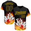 Custom Black Gold 3D Pattern Design Flame Bowling Authentic Baseball Jersey