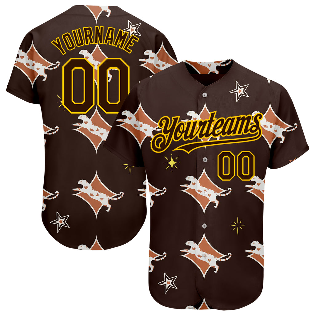 FIITG Custom Basketball Jersey Brown Brown-Old Gold 3D Pattern Design Leopard Authentic