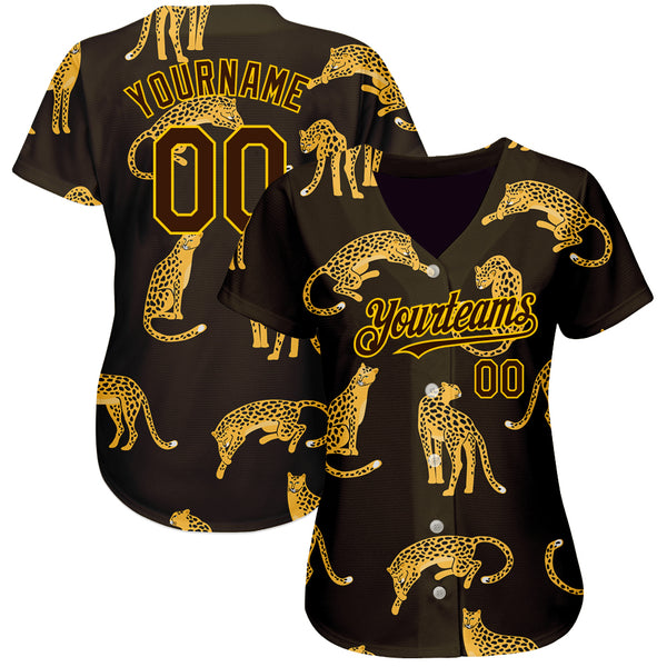Custom Brown Yellow 3D Pattern Design Leopard Authentic Baseball Jersey